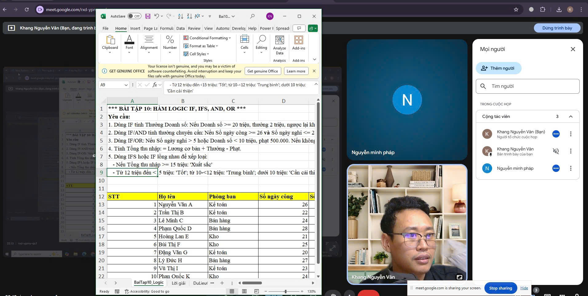 Lớp học Excel trực tuyến qua Zoom
