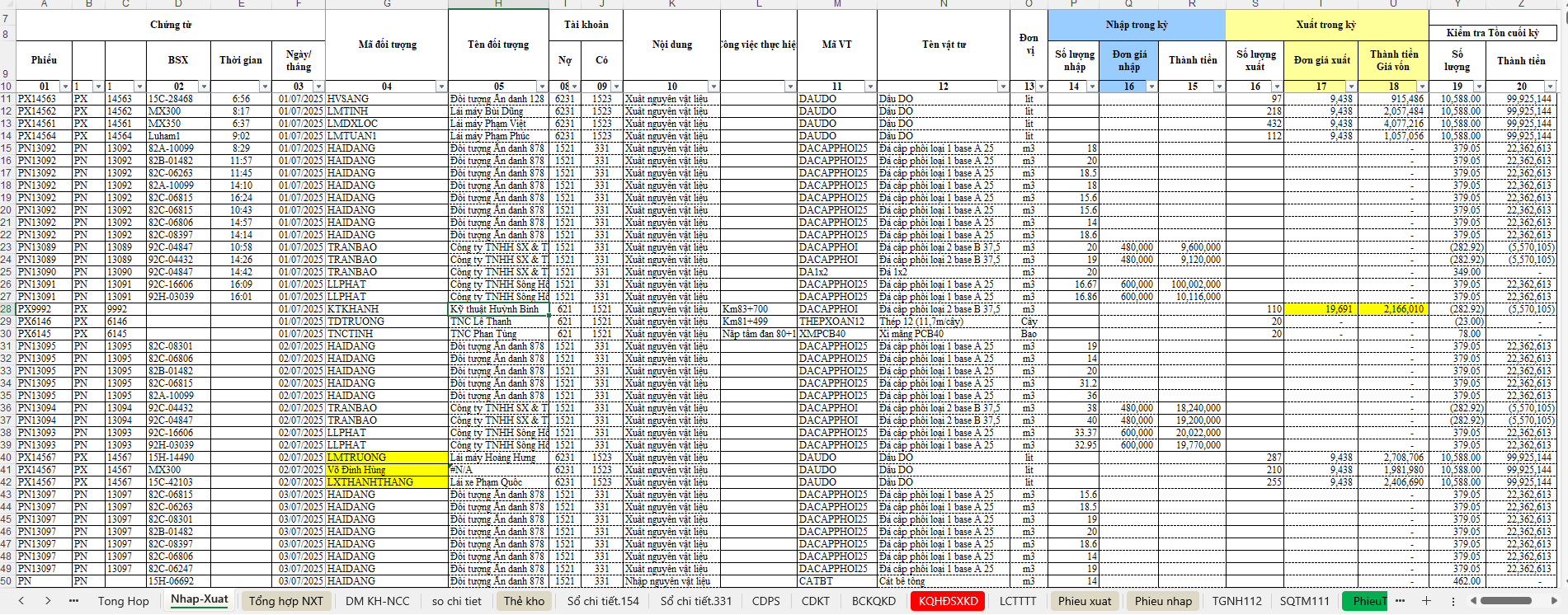 Dự án xuất nhập tồn